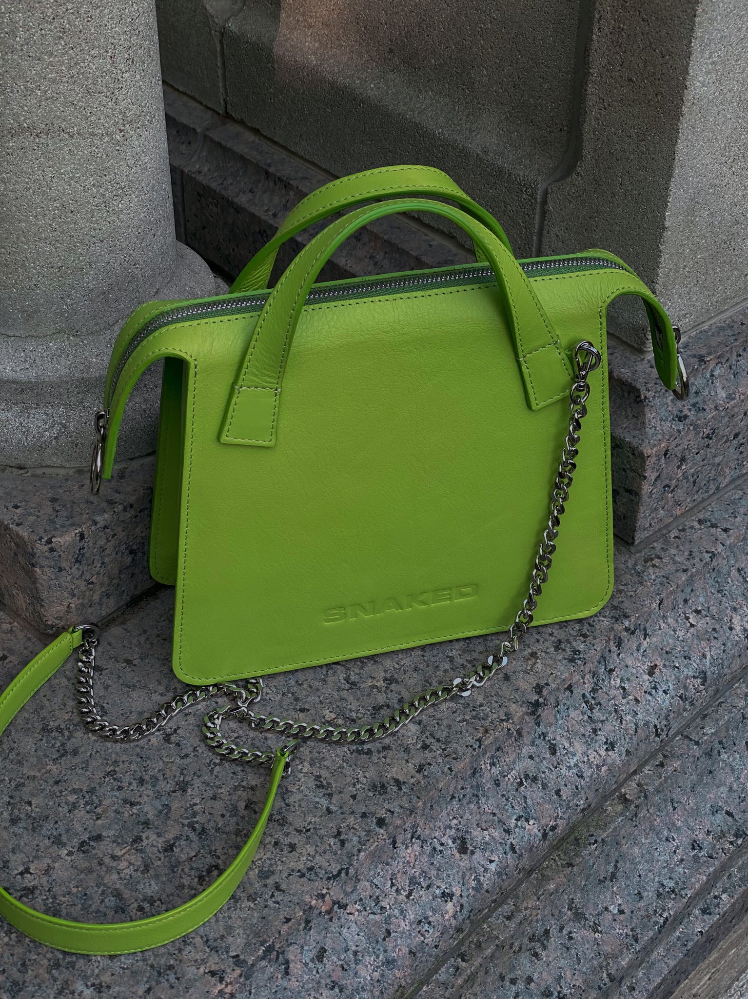 Snaked Handheld Bag in Lime green