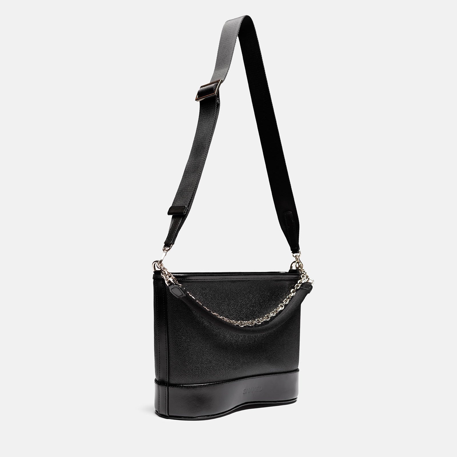 Snaked Crossbody in Black Saffiano